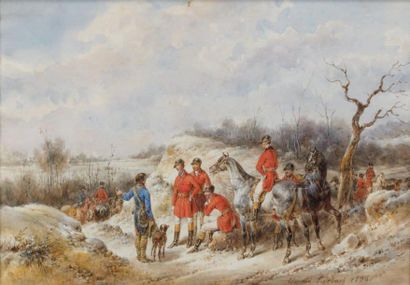 Edouard SWEBACH (1800-1870)
«HALTE DE CHASSEURS...