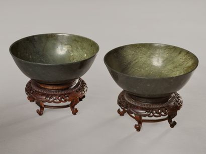 China, 19th century. Pair of spinach-green...