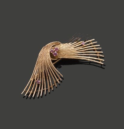 Broche gerbe en or jaune 18K (750), les brins...