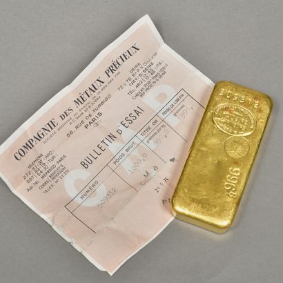 Lingot d'or. Numéroté 509312. Titre 996,8/1000....