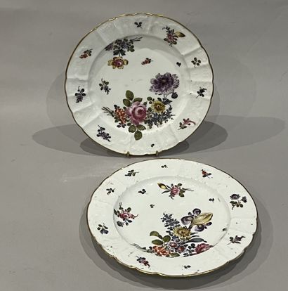 Pair of porcelain plates with polychrome...