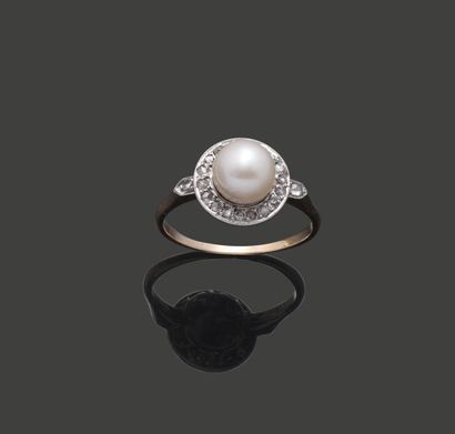 Bague en or jaune et or gris 18K (750), ornée...
