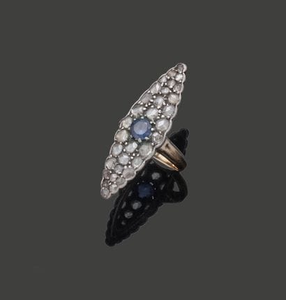 Bague marquise en or jaune 18K (750) et argent...