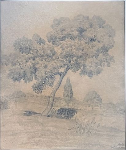 Albert BEALU (1849-?) : TREE IN A LANDSCAPE....