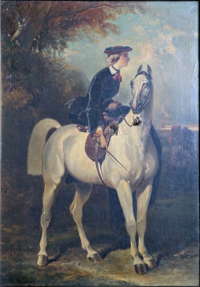 Ed. WERNER***: CAVALIERE EN AMAZONE. Oil...