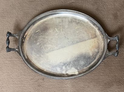 Oval silver-plated platter, the border decorated...