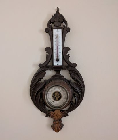 Baromètre thermomètre en bois naturel, à...