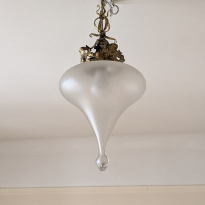 Suspension lamp in gilded metal with cartouche...