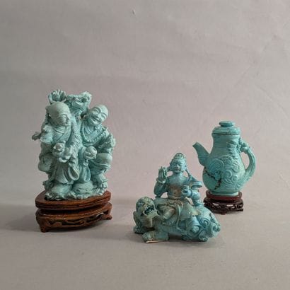 Set of three groups in imitation carved turquoise...