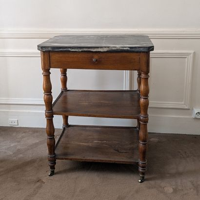 Small fruitwood coffee table. One-drawer...