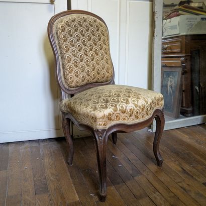 Natural wood molded armchair, cabriolet medallion...