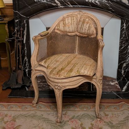 Desk armchair in cream-colored wood, molded...