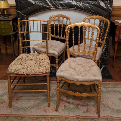 Suite of three chairs in gilded wood, Chiavari...
