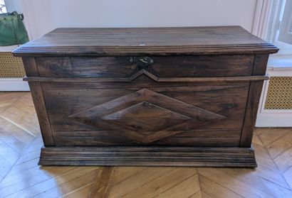 Natural wood chest, front decorated with...