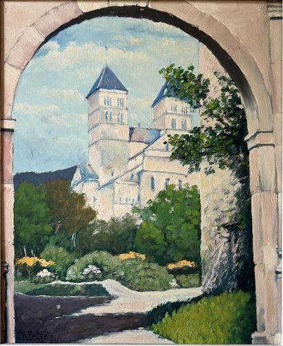 Ch. PATOU (20th century) : VIEW OF A ROMANESQUE...