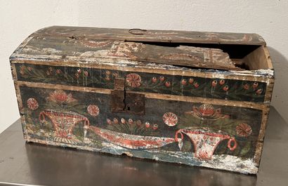 Painted wood wedding chest, decorated with...