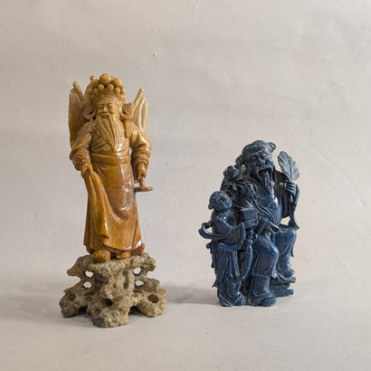 Hardstones: - Old man and child. Lapis lazuli...