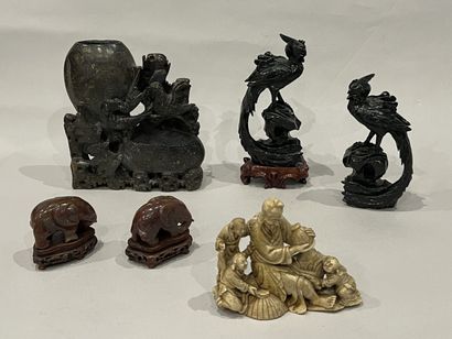 China, 20th century. Set of hardstone groups:...