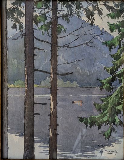 Henri BOUVRIE (1896- ?) : BOATERS ON GERARDMER...