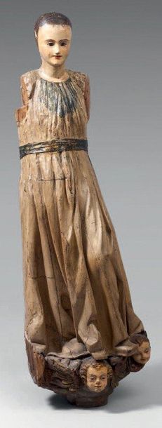 Statue d'une Sainte Femme en bois sculpté,...