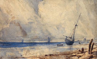 Attribué à Eugène ISABEY
MARINE A MAREE BASSE....