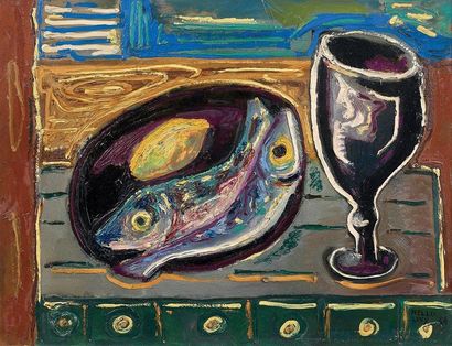NATURE MORTE. Huile sur toile, signée en...