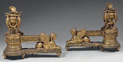 Paire de chenets en bronze ciselé et doré...