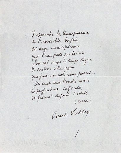 Paul valéry (1871-1945)
Poème autographe...
