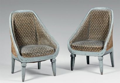 Paire de bergères de forme gondole en bois...