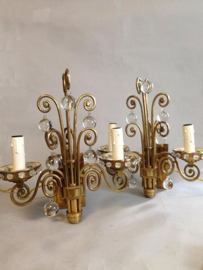 SABINO
Paire d'appliques en bronze doré et...