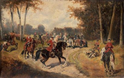 B. LEBRIN***
AU BOIS. Huile sur panneau,...