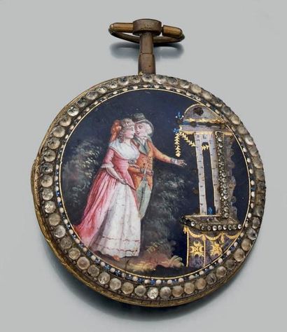 Montre de gousset en laiton doré, le fond...