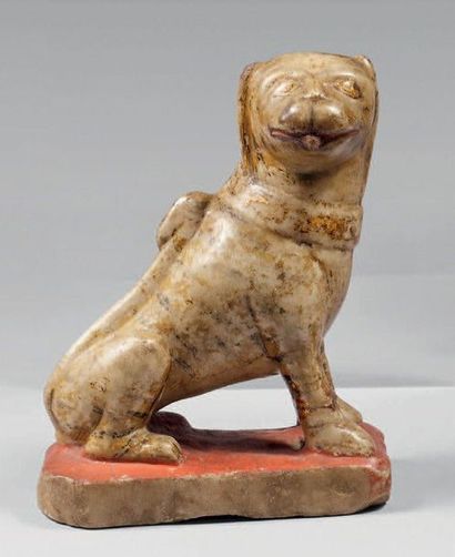 Statuette de tigre en albâtre à traces de...