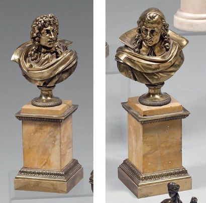 Paire de bustes en bronze doré représentant...