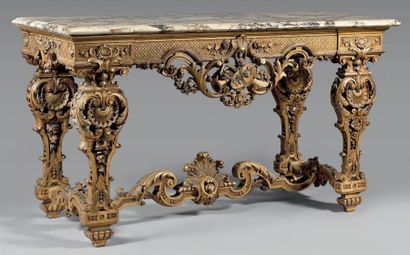 Importante table console en bois sculpté...