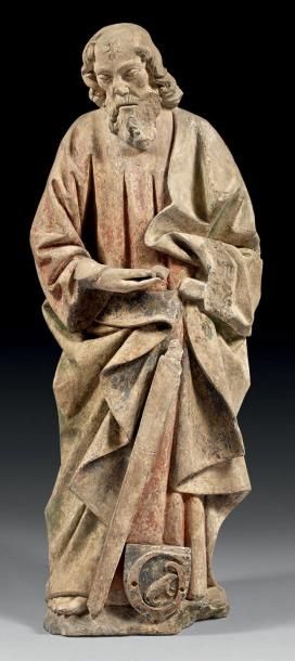 Statue en pierre calcaire polychrome représentant...