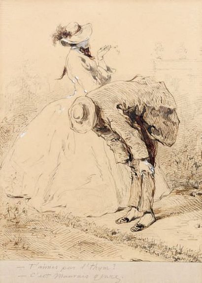 Attribué à Paul GAVARNI (1804-1866)
FEMME...