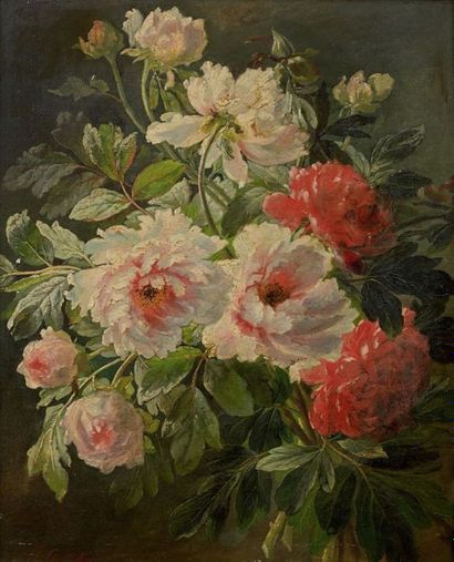 J. GATTIKER***
Pivoines. Huile sur toile,...