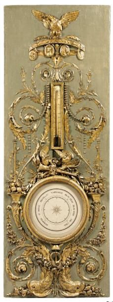 Panneau de boiserie en bois peint et doré...