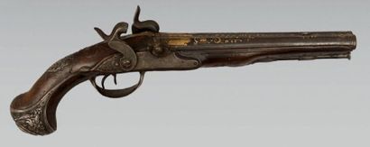 Pistolet double d'officier à silex transformé...