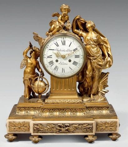 Importante pendule en marbre blanc et bronze...