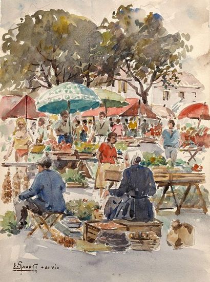 Etienne GAUDET (1891-1963)
LE MARCHÉ À SAINT-GILLES-CROIX...