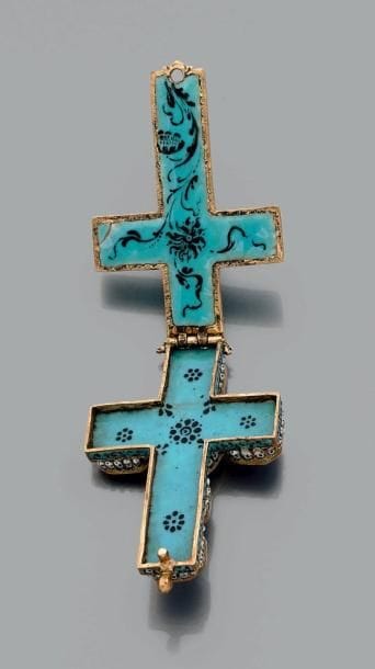 Croix reliquaire en or jaune (750) ornée...