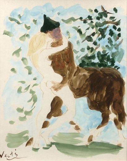 Marcel VERTES (1895-1961)
LA NYMPHE AMOUREUSE.
Aquarelle,...