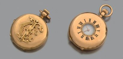 Deux montres de col demi-squelette à remontoir,...