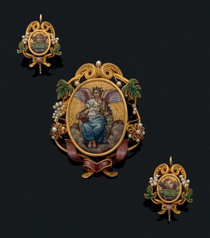 Broche et paire de boucles d'oreilles en...