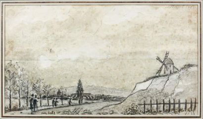 Georges MICHEL (1763-1843)

PAYSAGE AU MOULIN.
Fusain...