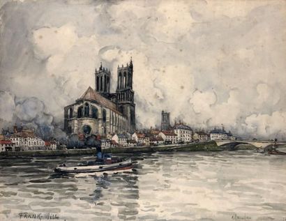 FRANK-WILL (1900-1951)
LA COLLEGIALE DE MANTES.
Aquarelle,...