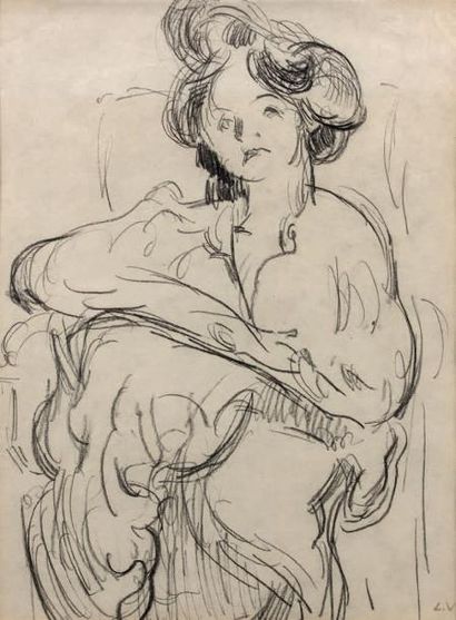 Louis VALTAT (1869-1952)
FEMME ASSISE.
Crayon,...