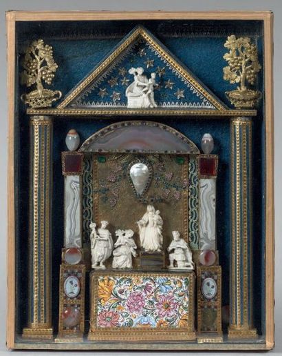 Retable miniature orné de pierres dures contenant...